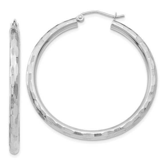 14k White Gold Diamond-cut Hoop Earrings - Picture 1 of 4